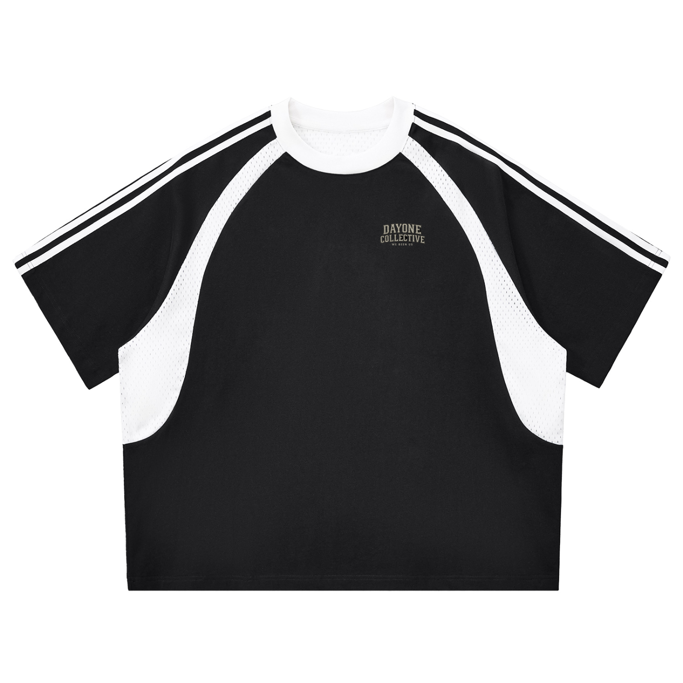 Contrast Stripes Panel Mesh T-shirt