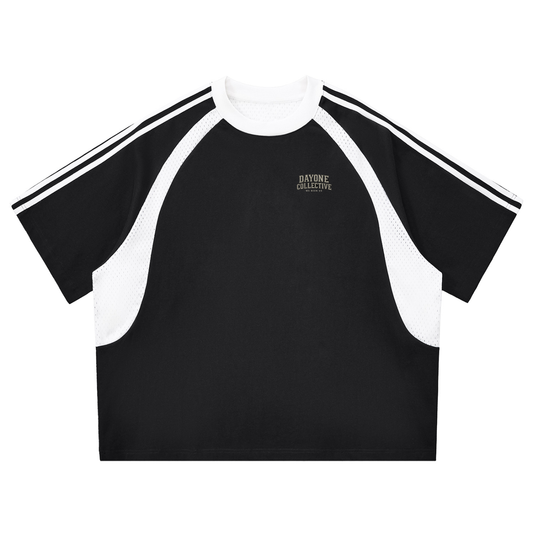 Contrast Stripes Panel Mesh T-shirt