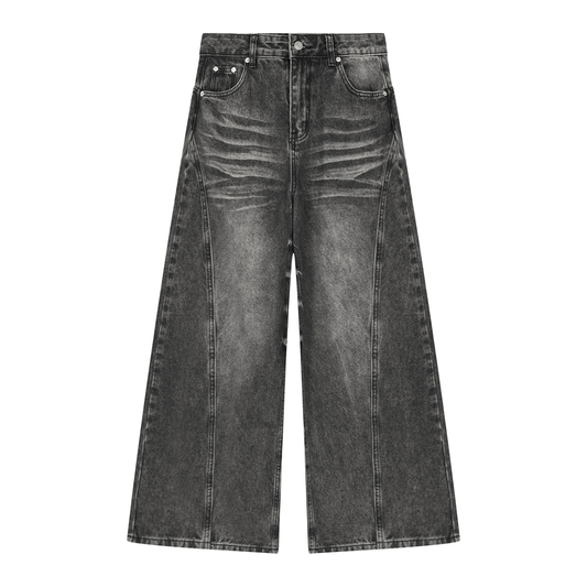 Women's Vintage Wash Wide Leg Denim Jeans by FMB Apparel