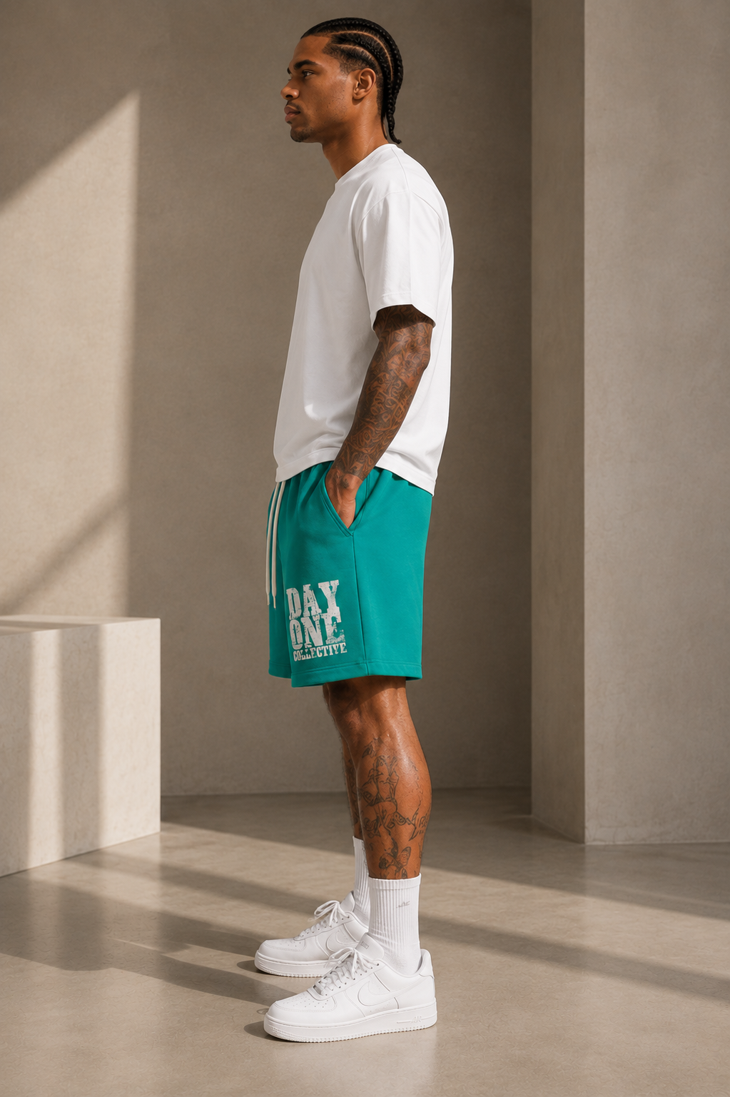 Dayone collective Sun Fade Raw Edge Cotton Shorts