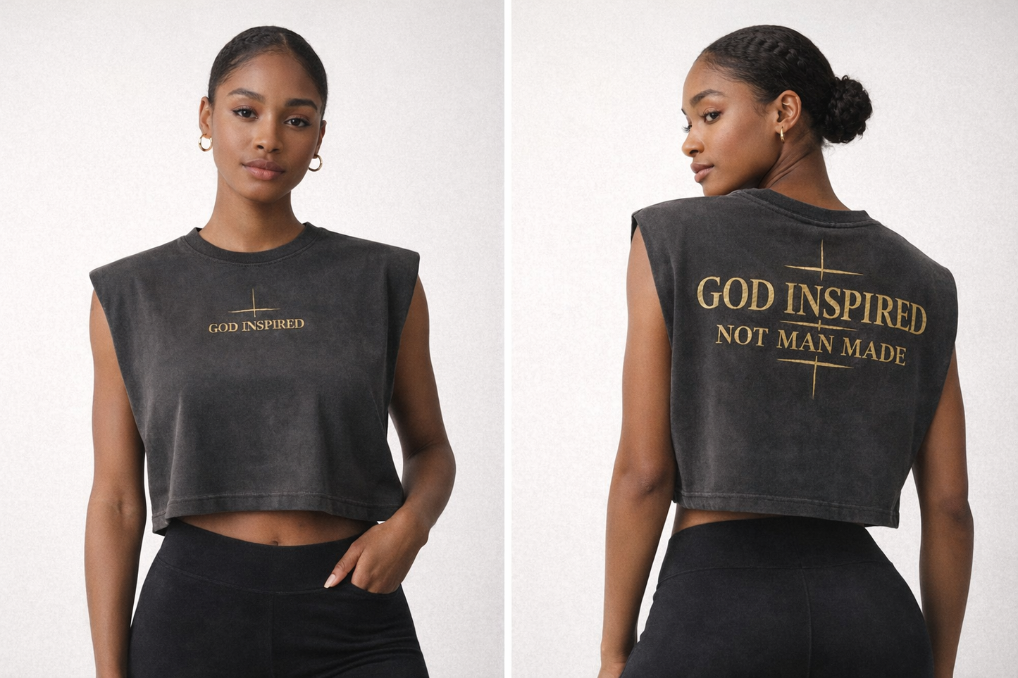 God Inspired "Not Man Made" Sleeveless Crop TEE