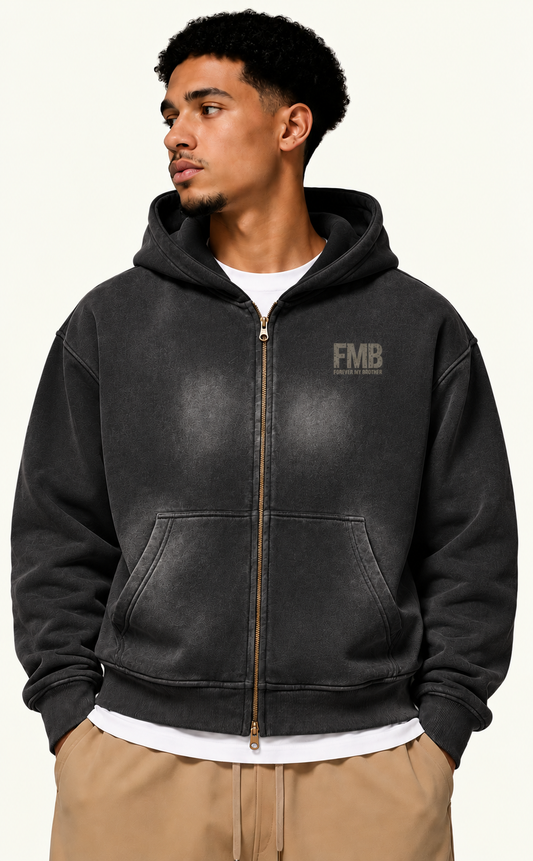 Sunfade Two-Way Zipper Boxy Fleece Hoodie