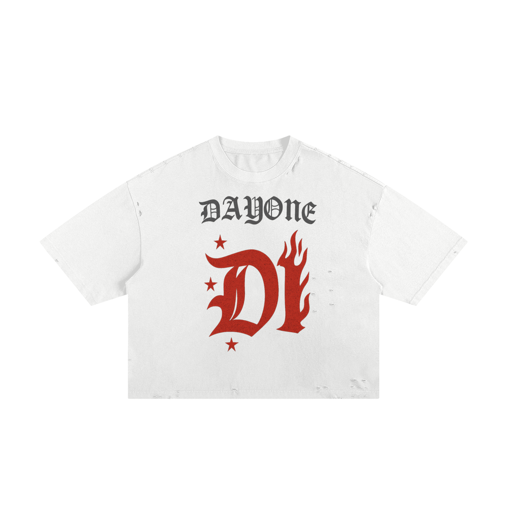 DayOne D1 Flame Distressed Unisex Crop Tee (Copy) Crop Top 3 Waves, 1 Sound — The Day1Collective Launch