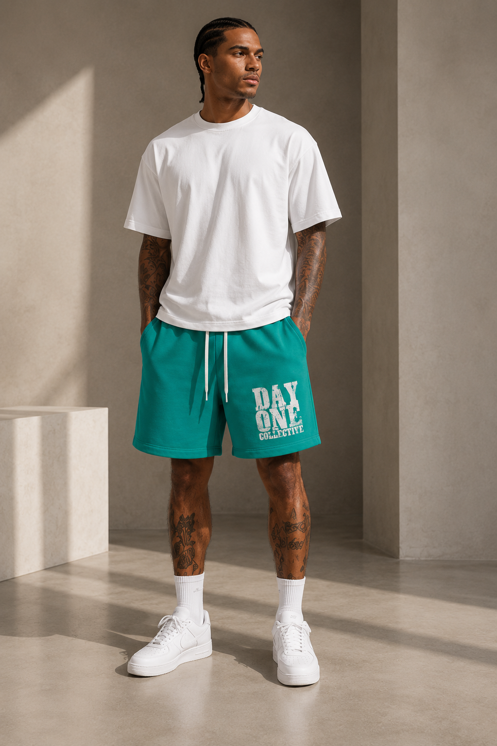 Dayone collective Sun Fade Raw Edge Cotton Shorts