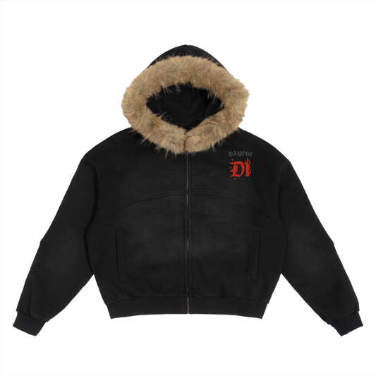 Sun Fade Boxy Detachable Fur Hoodie