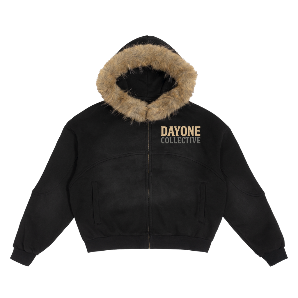 Sun Fade Boxy Detachable Fur Hoodie