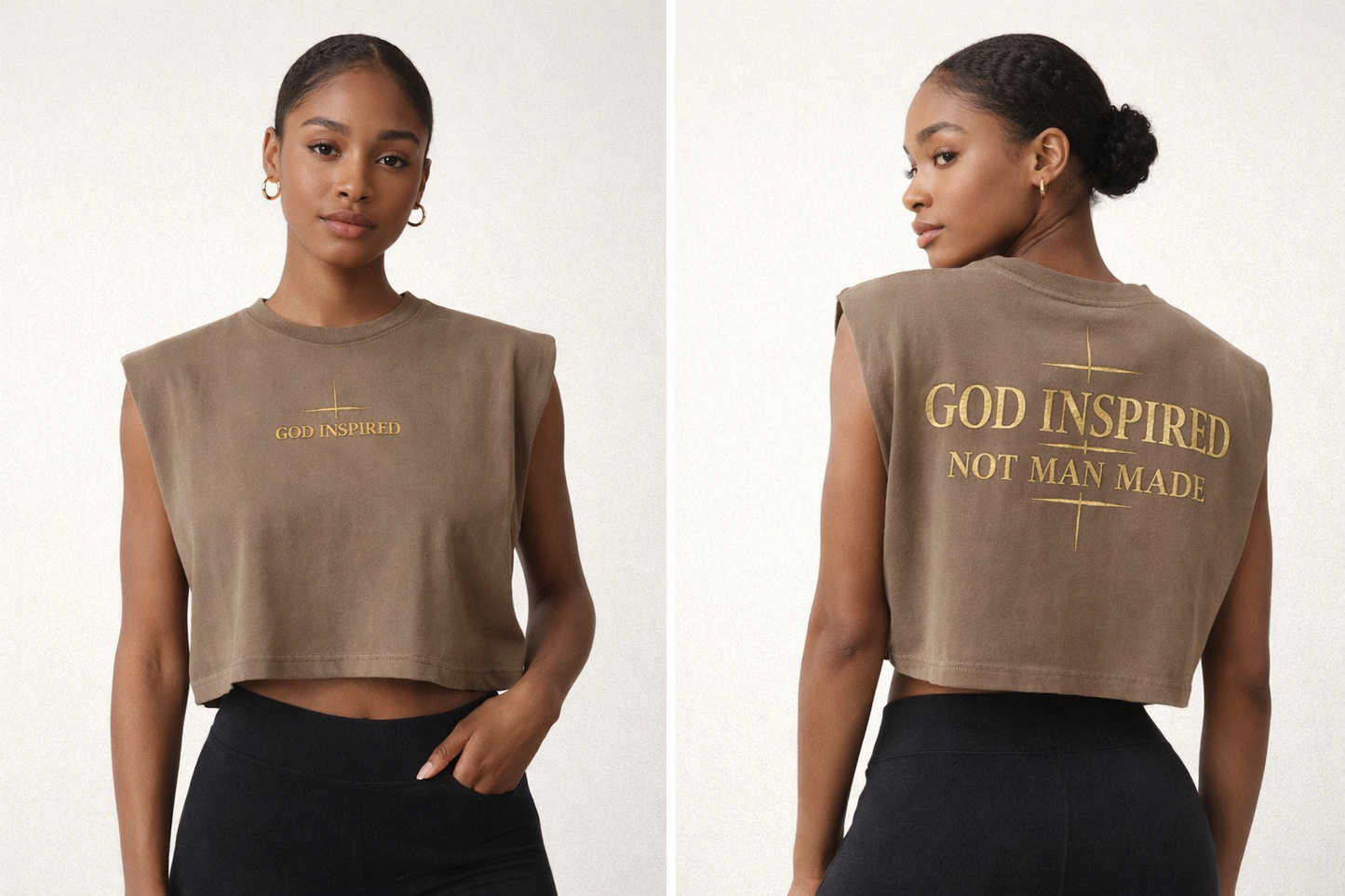 God Inspired "Not Man Made" Sleeveless Crop TEE