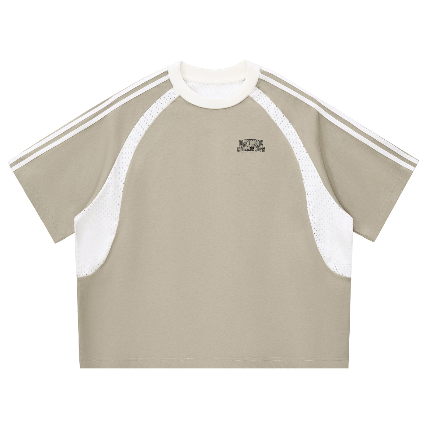 Contrast Stripes Panel Mesh T-shirt