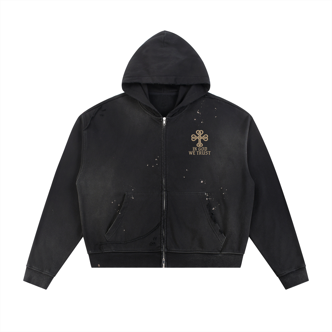Sun Fade Frayed Raw Edge Fleece Zip Hoodie