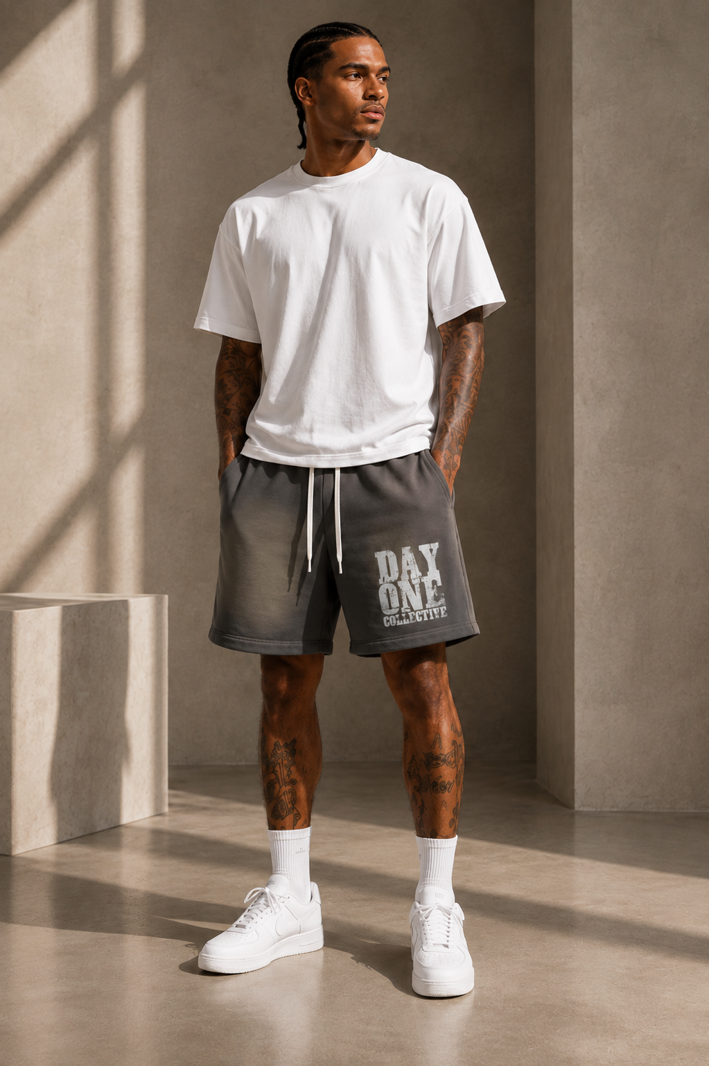 Dayone collective Sun Fade Raw Edge Cotton Shorts
