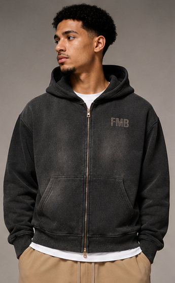 Sunfade Two-way Zipper Boxy Fleece Hoodie