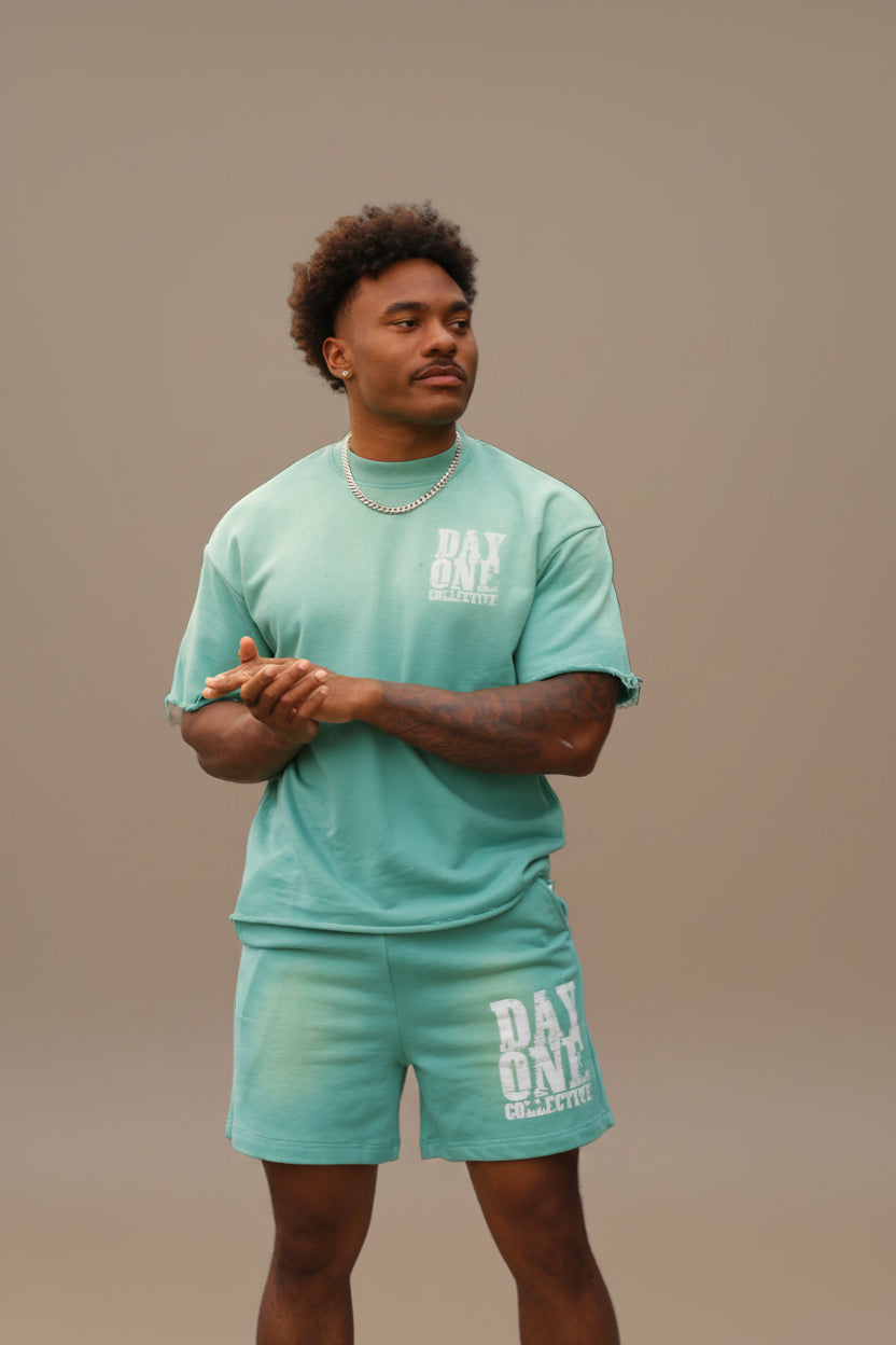Dayone collective Sun Fade Raw Edge Cotton Shorts