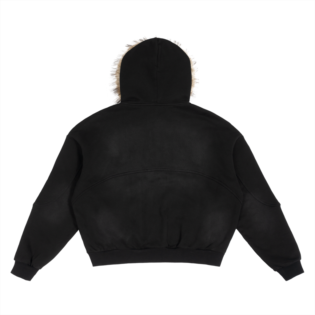 Sun Fade Boxy Detachable Fur Hoodie 