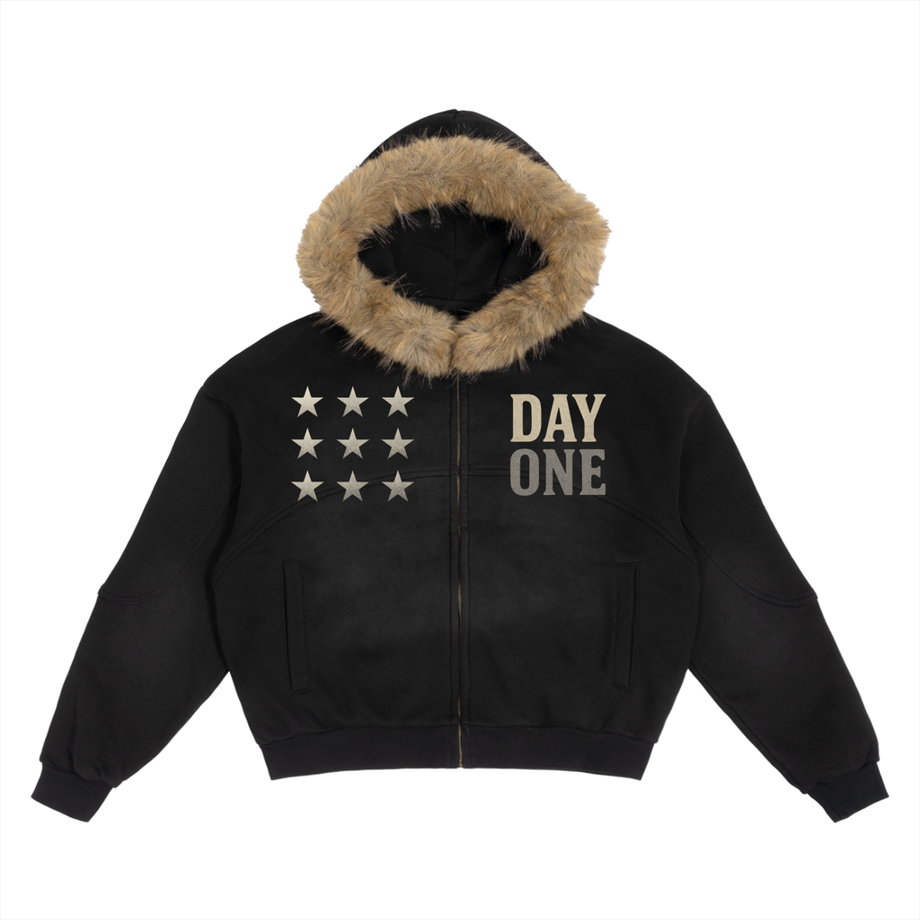Sun Fade Boxy Detachable Fur Hoodie