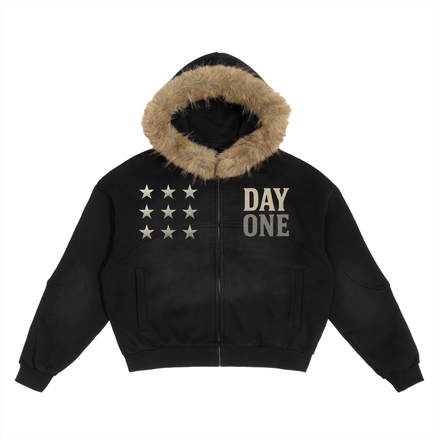 Sun Fade Boxy Detachable Fur Hoodie