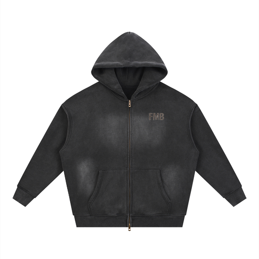 Sunfade Two-way Zipper Boxy Fleece Hoodie