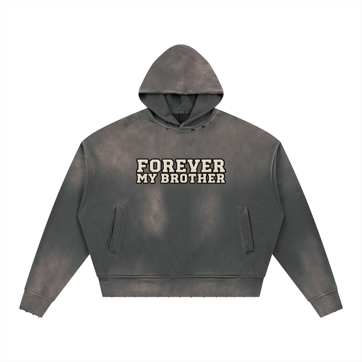 Forever My Brother Unisex Sunfade Distressed Boxy Hoodie
