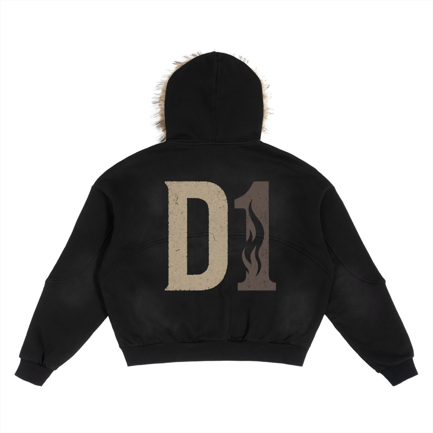 Sun Fade Boxy Detachable Fur Hoodie