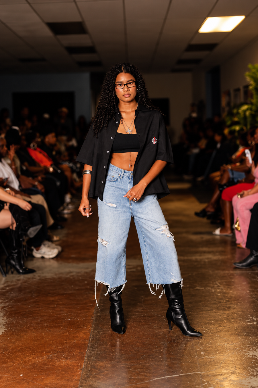 FMB black button-up and denim runway look