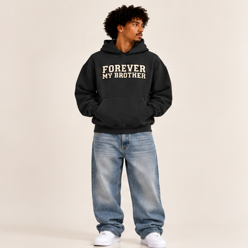 Forever My Brother Unisex Vintage Wash Boxy Fleece Hoodie